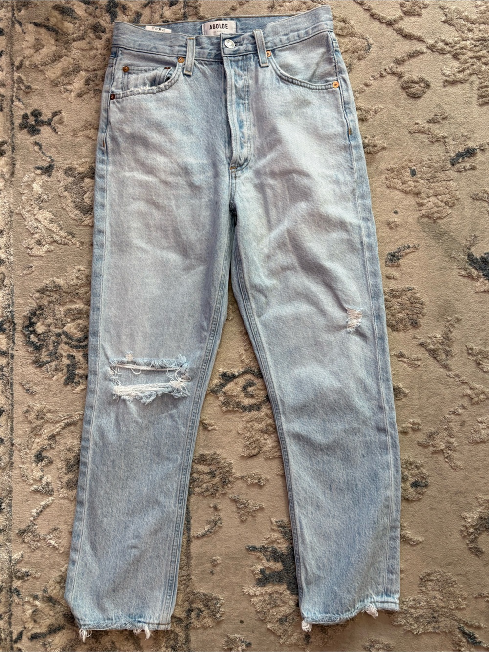 Agolde Light Blue Skinny Jeans with Knee Distress